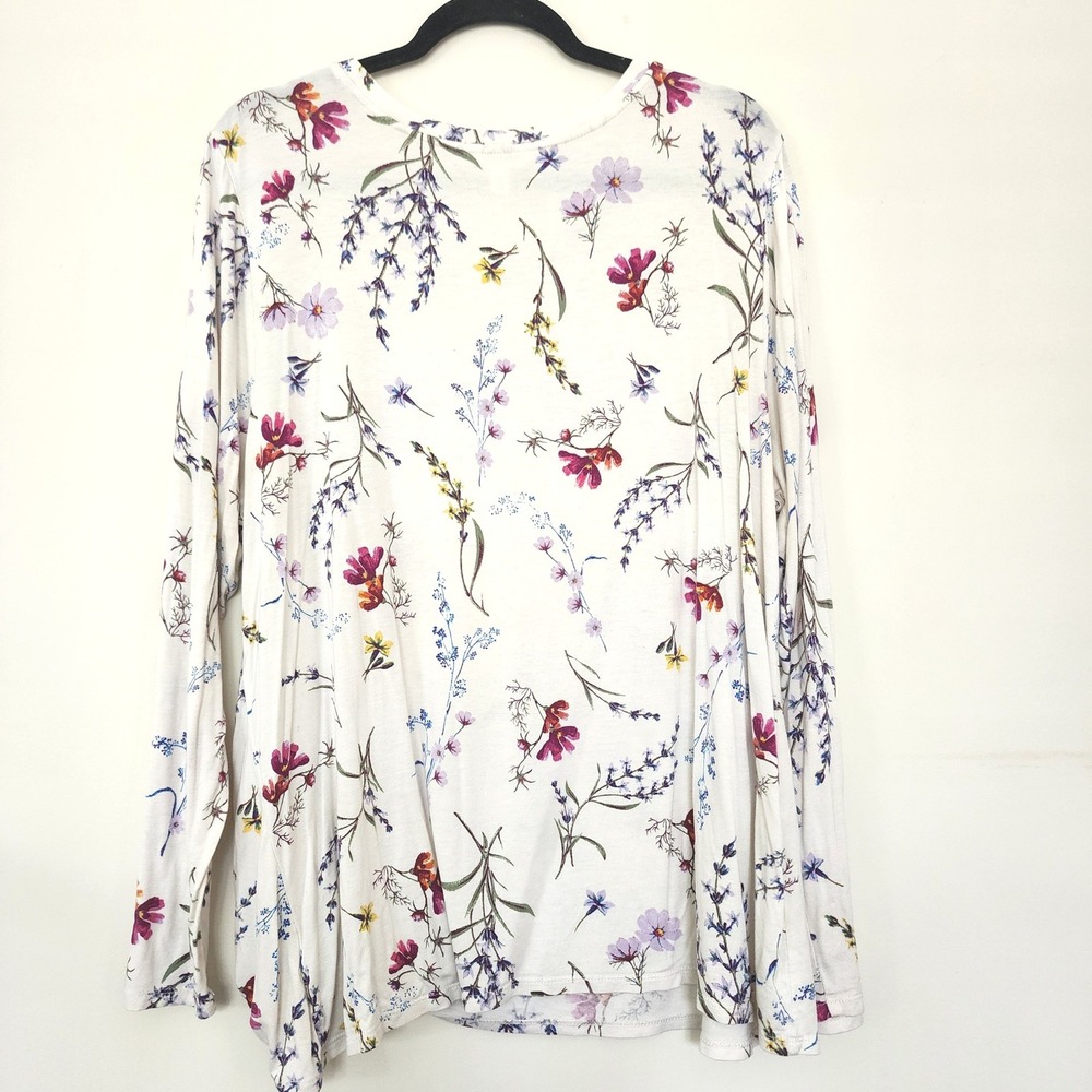 Womens Floral Side Knot Long Sleeve Top Ivory Wildflower XXXL Cottagecore Boho - Picture 2 of 6